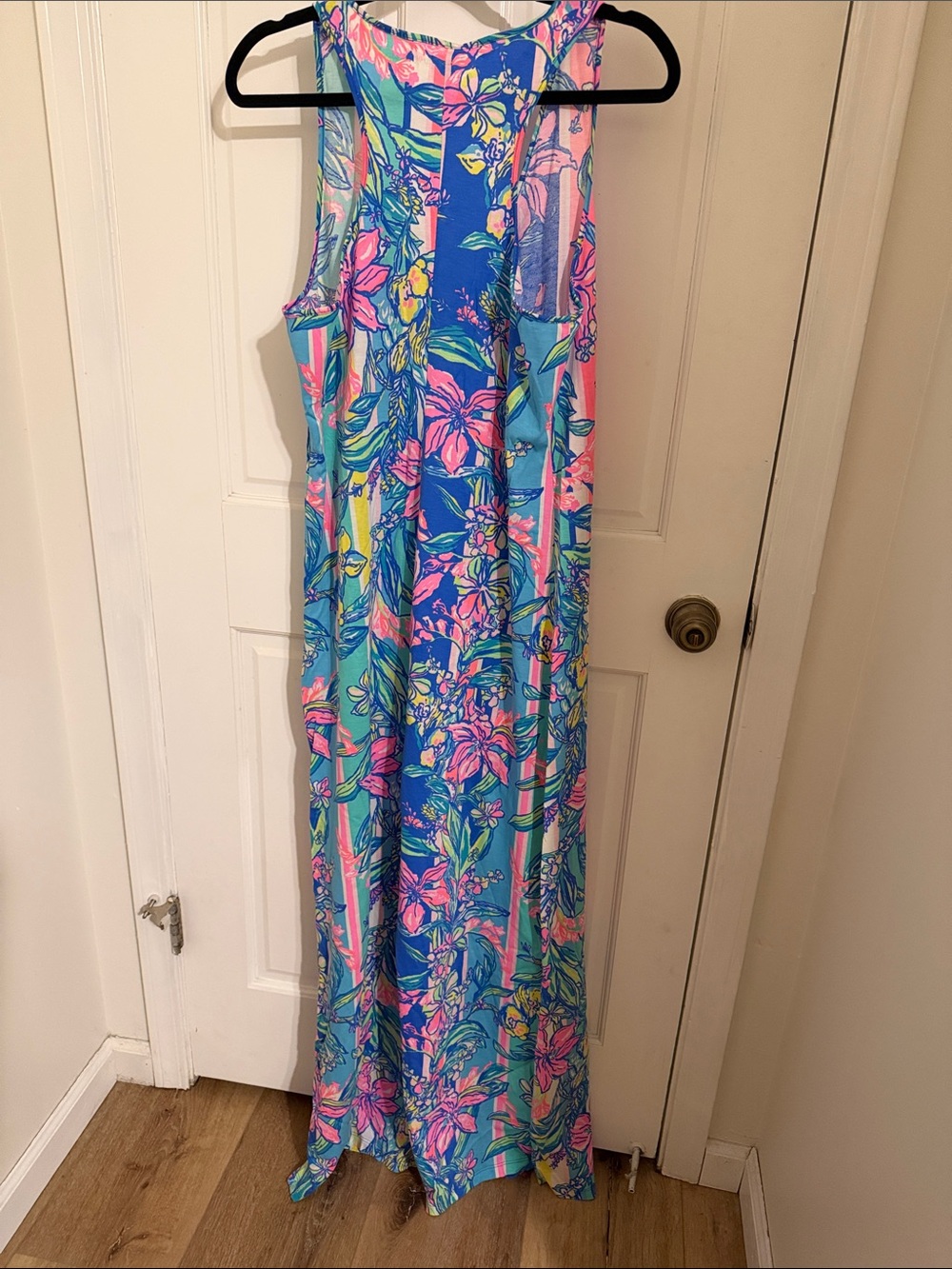 Lilly Pulitzer Pink, Turquoise & Blue Floral Stripe Maxi Dress - Picture 4 of 5